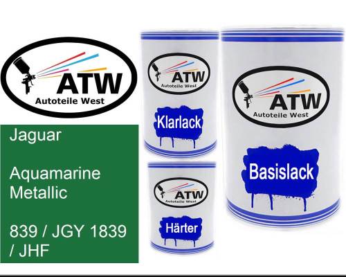 Jaguar, Aquamarine Metallic, 839 / JGY 1839 / JHF: 500ml Lackdose + 500ml Klarlack + 250ml Härter - Set, von ATW Autoteile West.